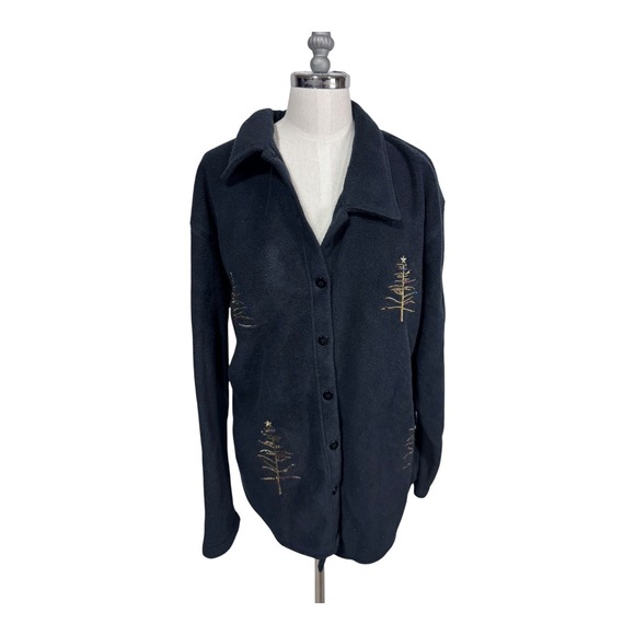 Glitterwear Granny Chic Ugly Christmas Tree Black Fleece Jacket Women's‎ XL - Picture 3 of 8